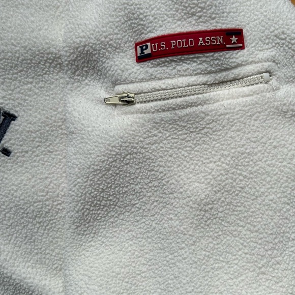 U.S. Polo Assn. Quarter Zip Fleece Jacket White Navy Large Grandadcore - Picture 7 of 9